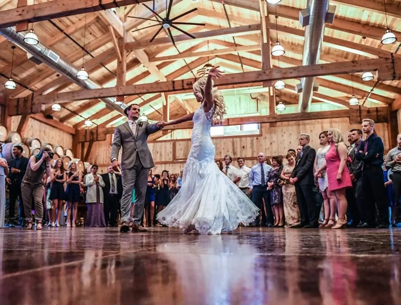 On the dance floor of the "Barrel Room" at Sweet Heart Winery